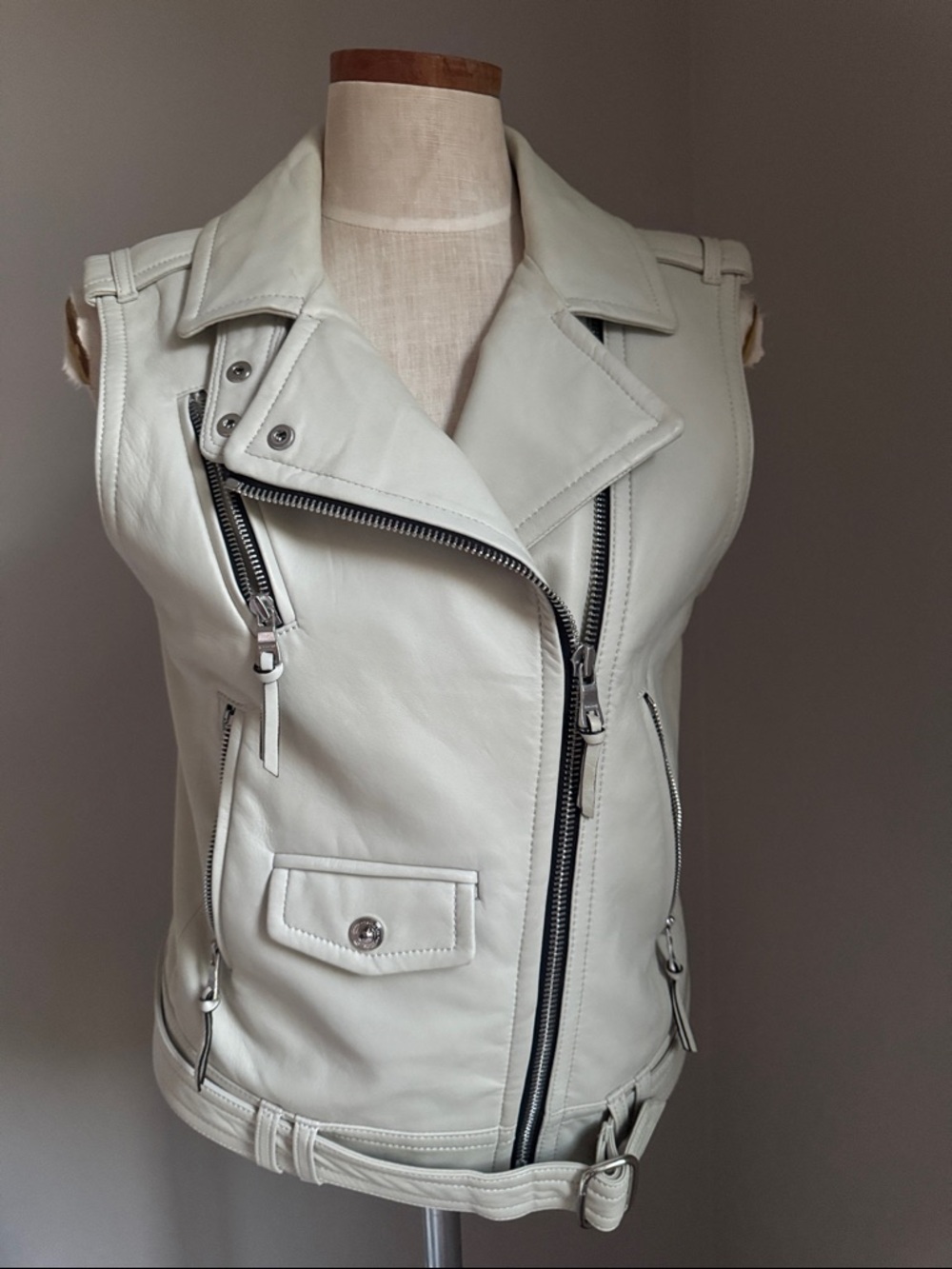 Coach Leather Moto Vest - Cream